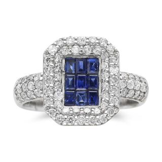 Closeout EFFY 14K White Gold Sapphire and Diamond Ring, Wg (White Gold), Womens