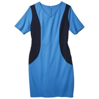 Merona Womens Plus Size V Neck Colorblock Ponte Dress   Blue/Navy 4