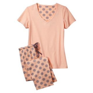 Womens Top/Capri Pajama Set   Orange/Grey Polka Dot M