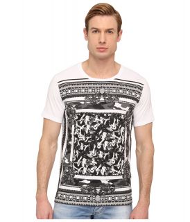 Versace Collection Short Sleeve Crew with Stamped Front Mens Short Sleeve Pullover (White)