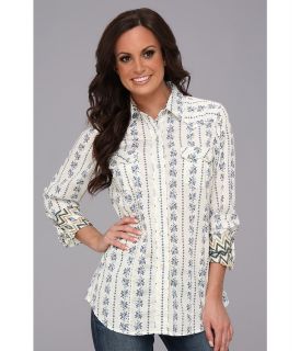 Roper 9043 Wallpaper Floral Womens Long Sleeve Button Up (White)