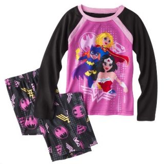 Justice League Girls 2 Piece Long Sleeve Sleepwear Set   Pink L