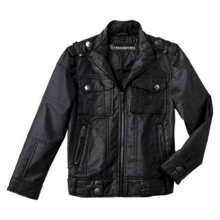 Urban Republic Boys 4 Pocket Faux Leather Aviator Jacket   Black 7