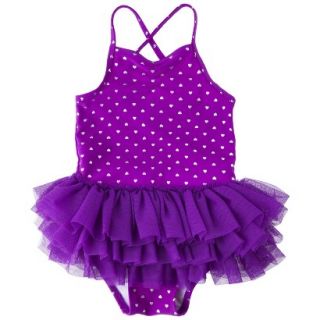 Circo Infant Toddler Girls Heart Tutu 1 Piece Swimsuit   Plum 9 M