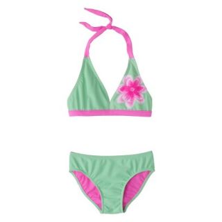 Girls 2 Piece Halter Flower Bikini Swimsuit Set   Mint XL