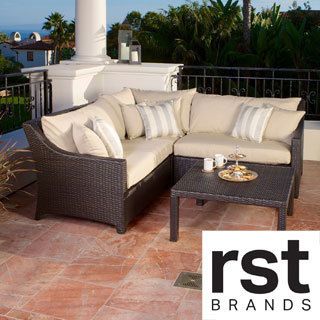 Rst Brands Rst Slate 4 piece Corner Sectional Sofa And Coffee Table Set Patio Furniture Outdoor Model Op pess4 slt k Brown Size 4 Piece Sets