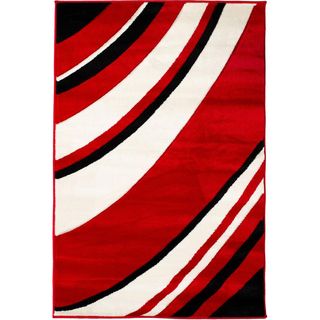 Hand carved Waves Modern Red/ Black Area Rug (710 X 910)