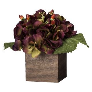 Threshold Artificial Table Arrangement Hydrangea in Wooden Pot   Purple 9