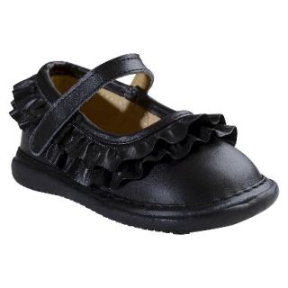 Toddler Girls Wee Squeak Ruffle Genuine Leather Mary Jane Shoes   Black 3