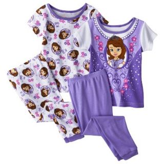 Sofia the First Toddler Girls 4 Piece Short Sleeve Pajama Set   Purple 3T