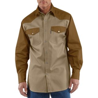 Carhartt Ironwood Snap Front Twill Work Shirt   Khaki/Brown, 2XL Tall, Model