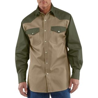 Carhartt Ironwood Snap Front Twill Work Shirt   Khaki/Moss, XL, Model S209