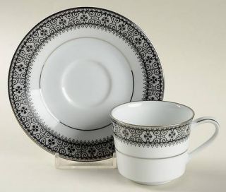 Noritake Segovia Flat Demitasse Cup & Saucer Set, Fine China Dinnerware   Black