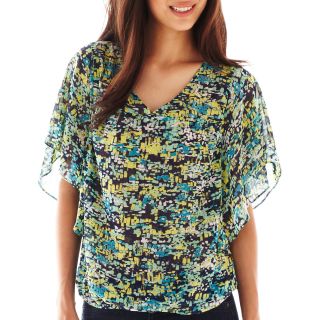 A.N.A Flutter Sleeve V Neck Blouse   Petite, Navy Impression