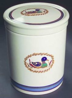Epoch American Decoy Sugar Canister & Lid, Fine China Dinnerware   Blue&Red&Gray