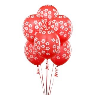 Red with White Hibiscus Flowers Matte Balloons