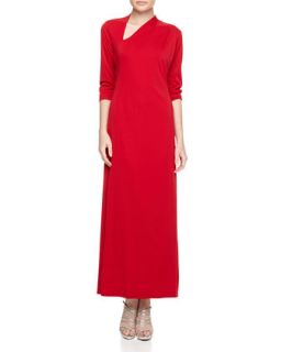 Three Quarter Sleeve Asymmetric Maxi Dress, Red