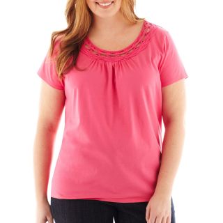 St. Johns Bay St. John s Bay Embellished Short Sleeve Top   Plus, Pink