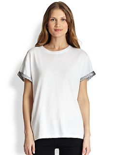 RED Valentino Lace Detail Jersey Tee   White Black