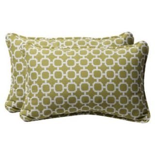 Outdoor 2 Piece Rectangular Toss Pillow Set   Green/White Geometric 18