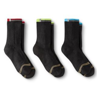 Signature GOLD by GoldToe Boys 3 Pack Casual Color Tip Crew Socks   Black   M