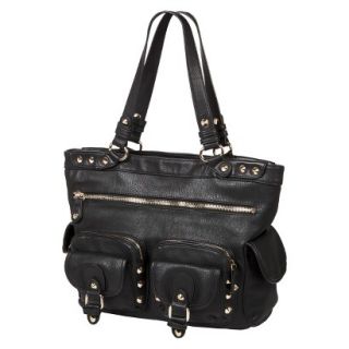 Melie Satchel Handbag with Gold Studs   Black