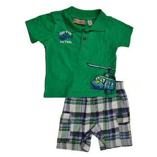Kids Headquarters Infant Boys Helicopter 2 piece Polo And Plaid Short Set In Green