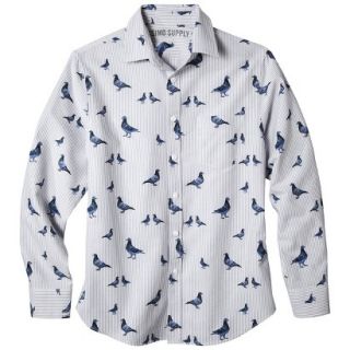 Mossimo Supply Co. Mens Long Sleeve Oxford Button Down   Blue Pigeon Print M