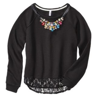 Xhilaration Juniors Lace Trim Sweatshirt with Necklace   Black M(7 9)