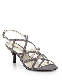 Stuart Weitzman Turning Up Shimmer Strappy Sandals   Charcoal