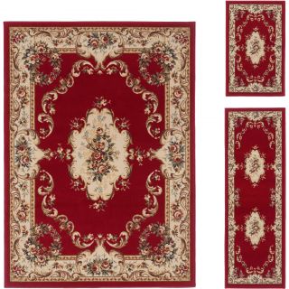 Lagoon 3 piece Red Traditional Area Rug Set