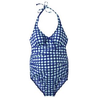 Womens Maternity Halter One Piece Swimsuit   Cobalt Blue/White XXL
