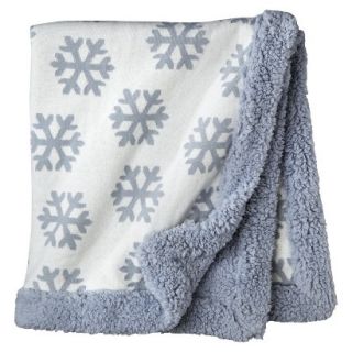 Winter White Baby Blanket with Twinkling Grey Snowflakes   Limited Winter
