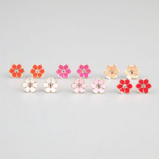 6 Pairs Epoxy Daisy Earrings Pink Combo One Size For Women 240286398