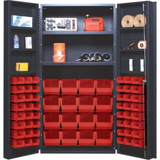 Quantum Storage Cabinet With 64 Bins   36 Inch x 24 Inch x 72 Inch Size, Red