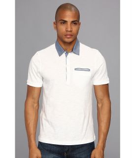 Original Penguin Heritage Fit S/S Solid Polo w/ Chambray Collar Mens Short Sleeve Pullover (White)
