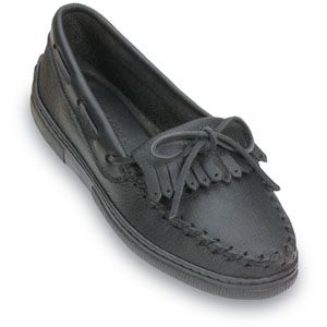Minnetonka Womens Moosehide Fringed Kilty Wide Black Moose Shoes, Size 8 W   399W