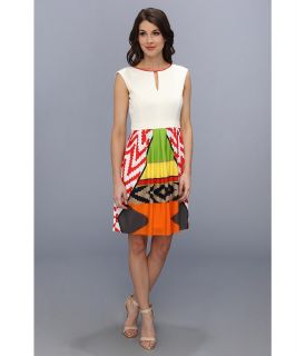 Ellen Tracy Cap Sleeved Twill With Printed Aztec Skirt Womens Dress (Multi)