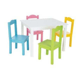 Kids Table and Chair Set Tot Tutors Table & 4 Chairs   White/ Pastel