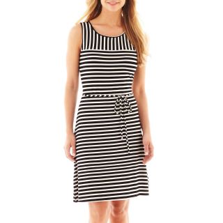 LIZ CLAIBORNE Sleeveless Striped Dress, Black/White
