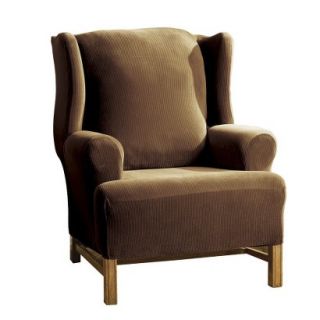 Sure Fit Stretch Rib Wing Chair Slipcover   Oar Brown