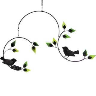 Forest Birds With Nest Glass and Metal Kinetic Hanging Mobile