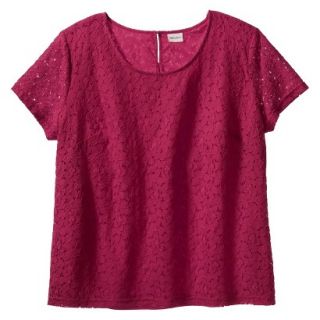 Merona Womens Plus Size Short Sleeve Lace Overlay Blouse   Red X
