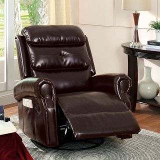 Furniture Of America Gardena Bonded Leather Swivel Gliding Recliner Chair