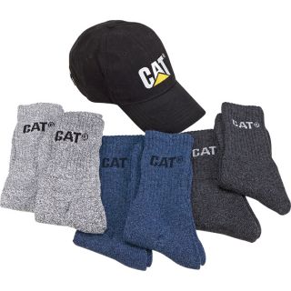 CAT Cap/Sock Combo   Black Cap/6 Pair Various Socks
