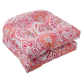Outdoor 2 Piece Wicker Seat Cushion Set   Pink/Orange Medallion