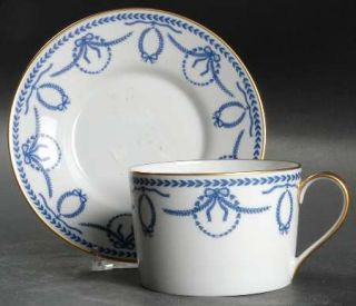 Faberge Cheverny Blue Flat Cup & Saucer Set, Fine China Dinnerware   Blue  Laure