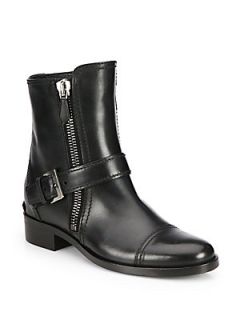 Miu Miu Leather Side Zip Ankle Boots   Nero
