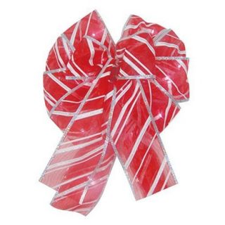 LED Battery Operated Lighted Bow Candy Stripe   Red/White
