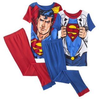 Superman Boys 4 Piece Short Sleeve Pajama Set   Red/Blue 6